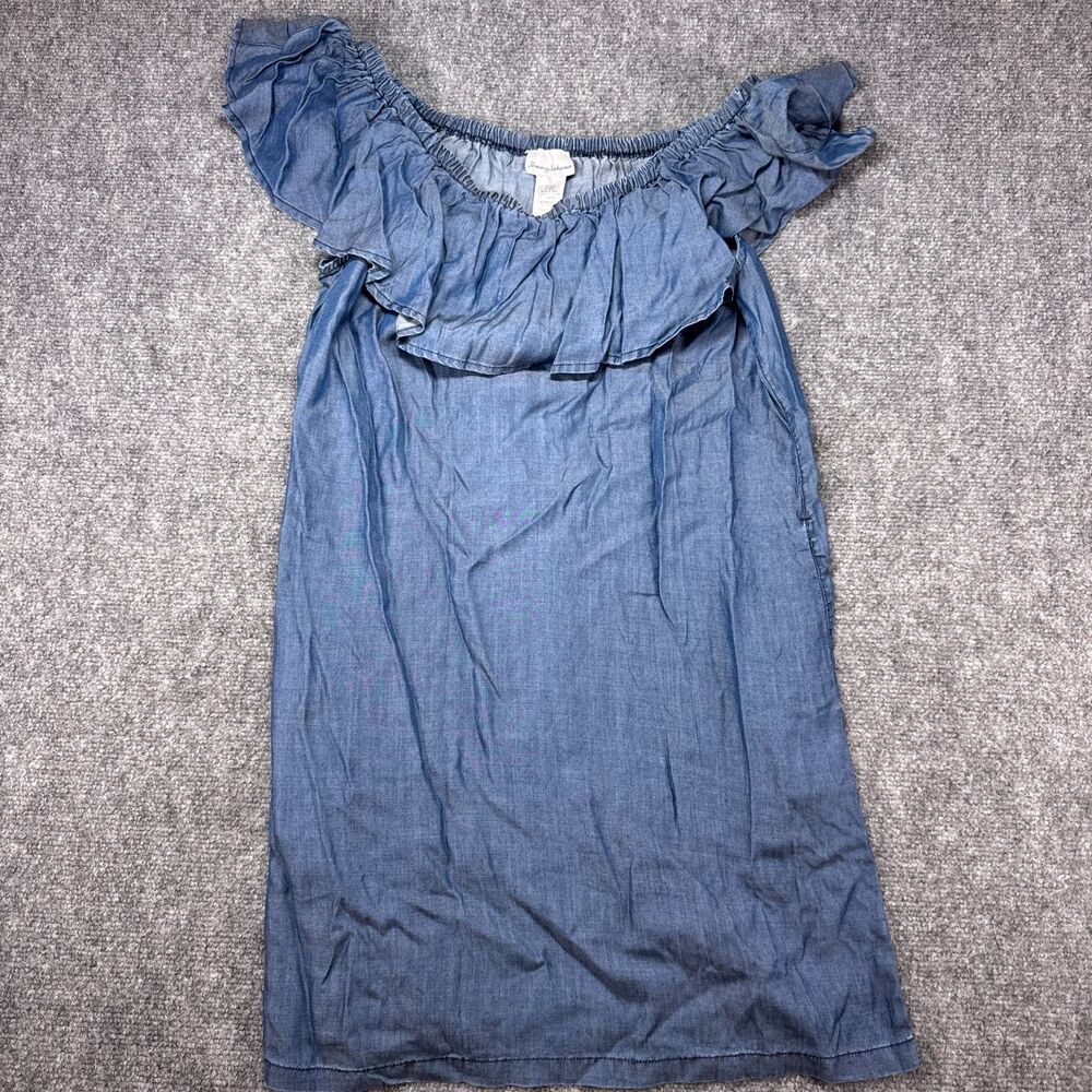 NWT Tommy Bahama Chambray Off The Shoulder Dress Blue Denim-Look Small